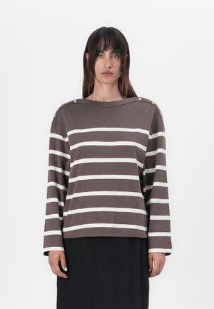 BUTTON BOAT TEE - Long sleeved top - hot coco/ ivory