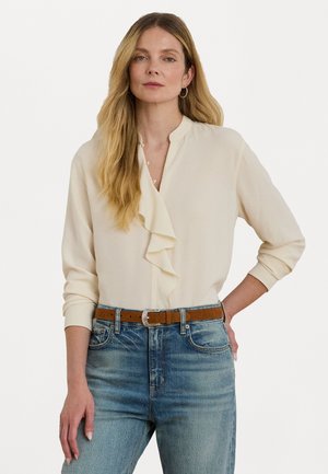 RUFFLE-TRIMMED GEORGETTE TUNIC - Pogājama blūze - mascarpone cream