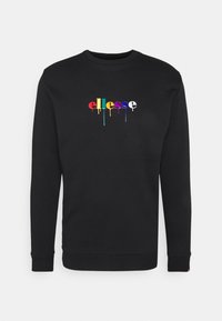 Felpa nera con un logo "ellesse" colorato e con gocce. Realizzata in materiale morbido, ha un collo rotondo e maniche lunghe.