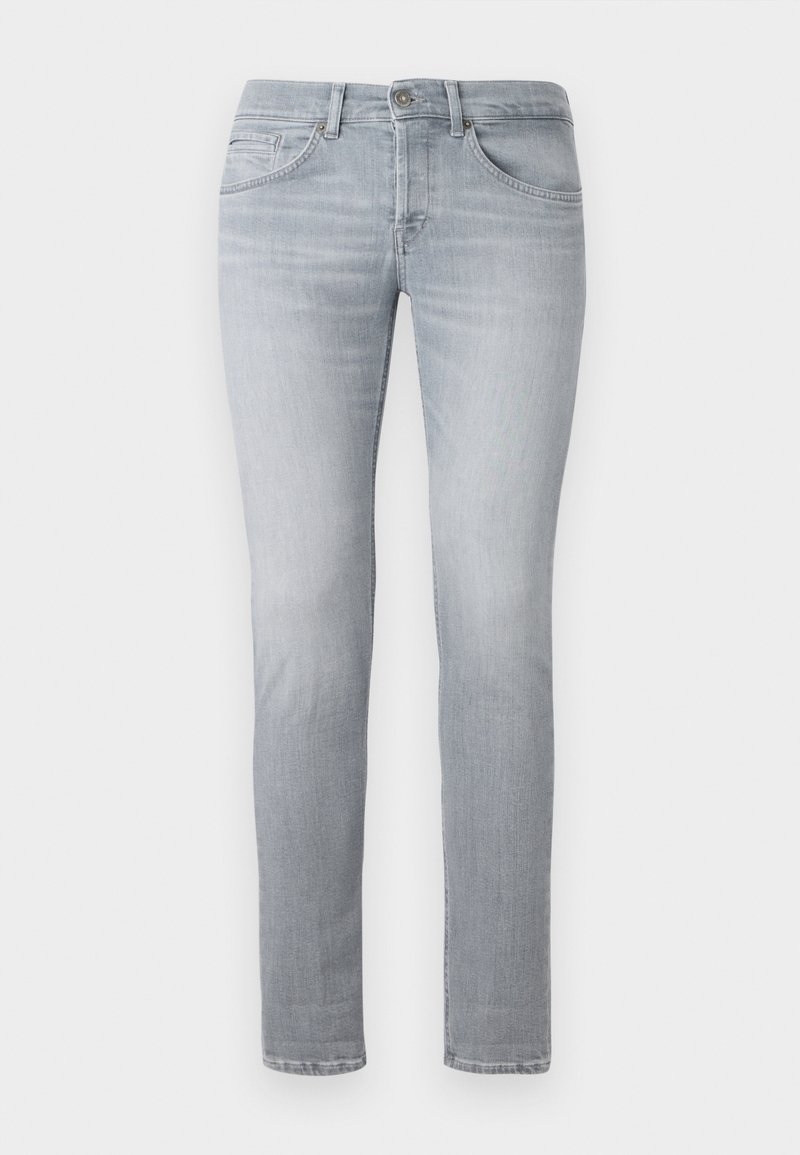 Light gray jeans with a fitted design, constructed from denim. Features include a classic five-pocket style and subtle fading on the legs.