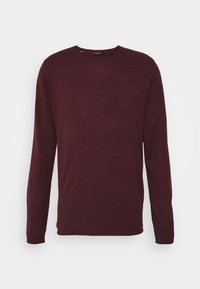 Bordeaux långärmad tröja med rund hals, gjord av mjukt material och med en smal, rak passform.