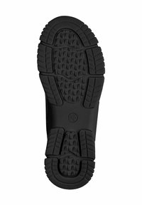 Suola di scarpa in gomma nera con un motivo a tessitura testurizzato, dotata di scanalature profonde per la trazione e bordi arrotondati per la flessibilità.