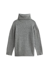 Grijs coltrui gemaakt van zacht breimateriaal, met een hoge hals en een relaxed fit, voorzien van ribbelmanchetten en onderkant.