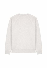 Sweatshirt gris clair avec col ras du cou, manches raglan et poignets côtelés. Tissu doux avec une texture lisse, sans logos ni motifs visibles.