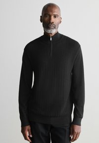 Next REGULAR FIT SIGNATURE TEXTURED ZIP NECK - Strickpullover - black