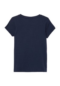 Navyblauwe t-shirt met korte mouwen en ronde hals, gemaakt van zachte katoen, met een effen achterkant zonder grafische elementen of patronen.