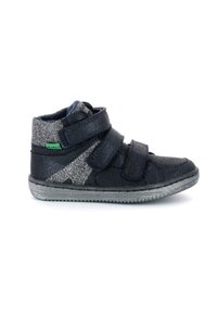 Zapatos de caña alta en negro y plateado hechos de material texturizado, con dos tiras de Velcro y una suela de goma con un detalle plateado.