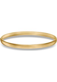 Gold-tone bangle bracelet, smooth surface, circular shape, uniform width, minimalist design, no embellishments, glossy finish.