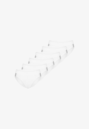 Pak van zes witte katoenen slips met een zachte textuur, een elastische tailleband met subtiele logo-accenten en een klassieke slipvorm.