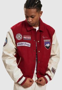 Karl Kani CHEST SIGNATURE BLOCKCOLLEGE - Giubbotto Bomber - darkred offwhite