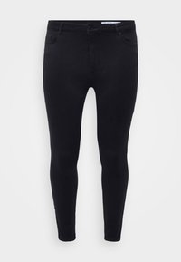 Černé slim-fit džíny vyrobené z elastické tkaniny, se pěti kapsami, zapínáním na knoflík a elegantním designem. Hladká textura a standardní pas.