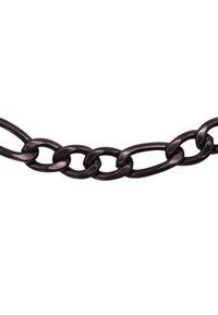 Czarny metalowy łańcuch z przeplatającymi się owalnymi i okrągłymi ogniwami, o gładkiej teksturze i jednolitym wykończeniu w całym projekcie.