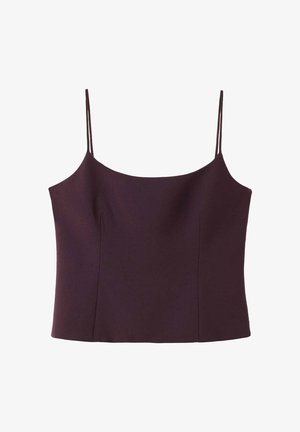 Caraco bretelles fines violet foncé avec un décolleté droit et une coupe simple et ajustée.