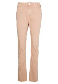 Vaaleanpunaiset farkut slim-fit mitoituksella, joissa on viisi taskua, edessä napitus ja huomaamaton viimeistely.