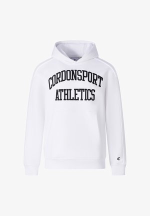 Weiße Kapuzensweatshirt mit Kängurutasche, schwarzem "CORDONSPORT ATHLETICS"-Druck und gerippten Bündchen. Glatte Textur mit lässigem Schnitt.