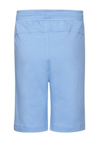 Lichtblauwe katoenen shorts met een zachte textuur, voorzien van een elastische tailleband en een knielange pasvorm met gestikte zomen.