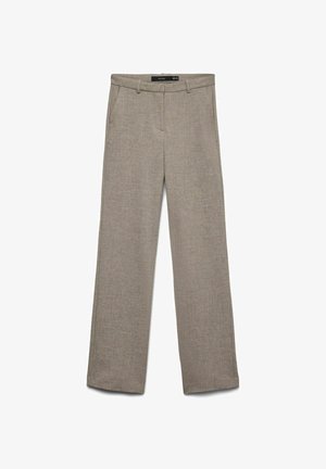 Helehallid laia lõikega püksid tekstuurse kangaga, esitasapoolsete taskute ja vöökohaga, sobivad nii pidulikuks kui vabaajarõivaks.