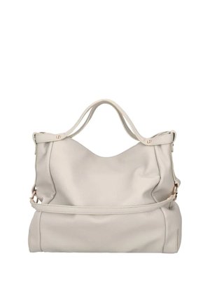 Borsa a mano in pelle grigio chiaro con doppi manici per la spalla, texture morbida e design morbido e avvolgente. Presenta cuciture sobrie e dettagli hardware minimali.