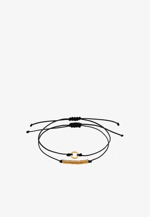 Sort snorarmbånd med guldtonet metaldetaljer. Har en rund lås og en tekstureret guldtonet spiral detalje. Justerbar længde.