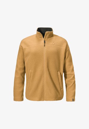 Fleecejacke in Hellbraun, mit hohem Kragen, Frontreißverschluss und zwei seitlichen Taschen mit strukturiertem, flauschigem Finish.