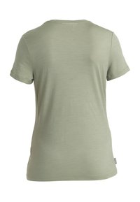 T-shirt a maniche corte di colore verde chiaro, con scollatura rotonda e una texture morbida. Presenta un design semplice, senza motivi o dettagli visibili.
