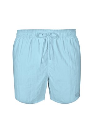 Svijetloplave kupaće gaće s elastičnim pojasom i vezicom. Izrađene od glatkog, blago teksturiranog materijala. Imaju logo na rubu.