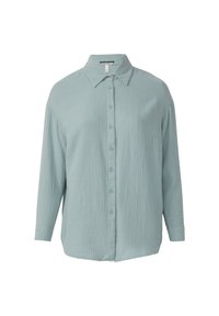 Lichtblauw, knoopshirts met een gestructureerde stof, puntkraag en lange mouwen, met een ontspannen pasvorm en zonder patronen of accenten.