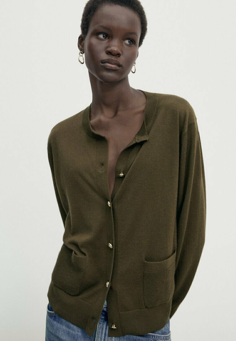 Massimo Dutti WITH GOLD BUTTONS - Cardigan - khaki - Zalando.co.uk