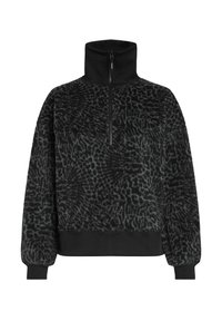 Zwarte textuur fleece pullover met een hoge kraag en een halve rits, voorzien van ribbelboorden en een zoom voor een snug fit.