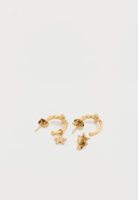 Σκουλαρίκια κρίκοι από χρυσό με υφή από χάντρες και ανθικά μοτίβα, με λείο, γυαλιστερό φινίρισμα και ελαφρύ σχεδιασμό.