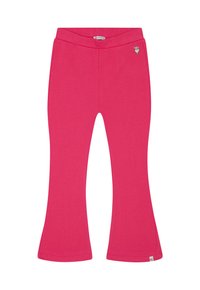 Pantalons évasés roses en coton doux. Dispose d'une taille lisse et d'un petit accent brodé sur le côté.