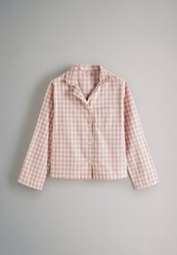 Kaelusega pika varrukaga triiksärk roosa-valge ruudulise mustriga. Esimisel poolel on üks rinnatasku ja nööbikinnitused. Materjaliks puuvill.