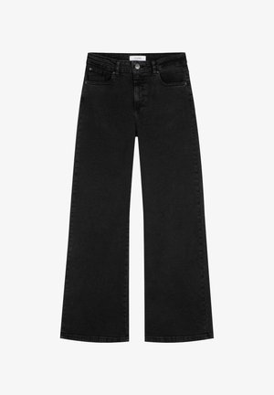 Sorte høj talje vidde jeans med for- og møntlommer, knaplukning og bæltestropper.