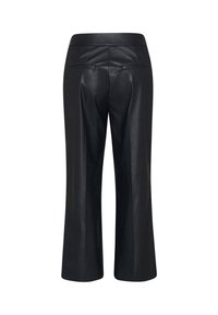 Pantalons en cuir noir au design droit, avec deux poches arrière et une texture mate lisse.