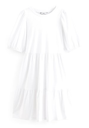 PUFF SHORT SLEEVE TIERED MINI DRESS - Trikoomekko - white