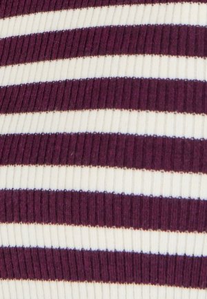 Tessuto a costine stripes bordeaux e crema con strisce alternate di larghezza ampia e sottile, caratterizzato da una superficie texturizzata.