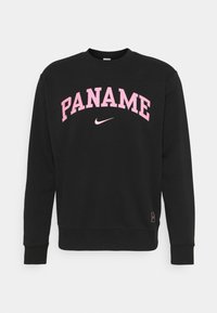 Felpa nera con maniche lunghe, scollatura rotonda, testo "PANAME" rosa e logo Nike sul petto. Tessuto morbido con polsini e orlo a costine.