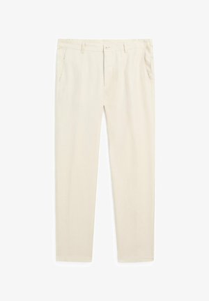 Beige, tailored broeken met een rechte pasvorm, gemaakt van lichtgewicht stof. Voorzien van twee zijzakken en een ritssluiting aan de voorkant, met een nette afwerking.