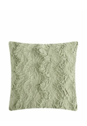 Soft, rectangular light green faux fur cushion with a wavy textured pattern covering the entire surface.