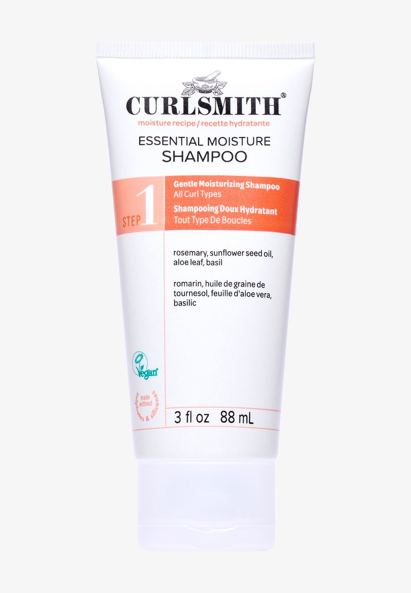 CurlsSmith Essential Moisture Shampoo, sanfte Feuchtigkeitsversorgung für alle Lockentypen, mit Rosmarin, Sonnenblumenkernöl, Aloeblatt, Basilikum, 88 ml vegane Formel.