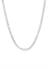 Rhinestone necklace featuring a series of clear, round-cut stones set in a sparkly silver-toned chain with a smooth texture.