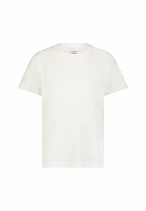 Weißes T-Shirt mit kurzen Ärmeln aus einem leichten, strukturierten Stoff. Klassisches Rundhalsdesign mit einem lockeren Schnitt und ohne sichtbare Verzierungen.