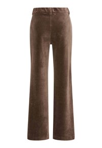 Brown corduroy flared pants met een platte tailleband en verticale ribbelstructuur, met een rechte snit en geen zichtbare zakken.