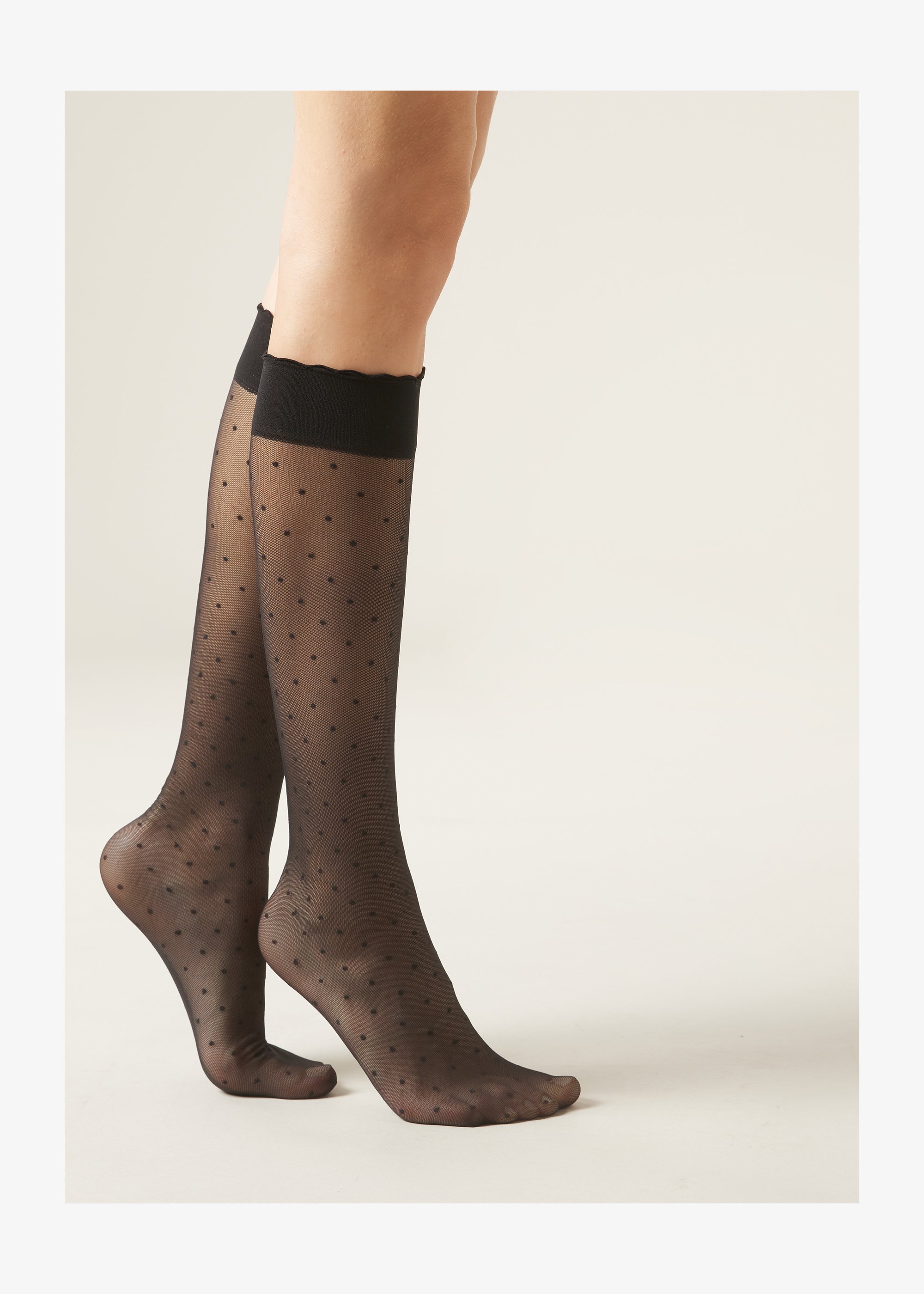 10 Paia Calze Al Ginocchio Trasparenti Donna, 5 Nere + 5 Nude, In Nylon 10D, Set