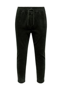 Donker groene corduroy broek met een drawstring tailleband, tapered leg ontwerp en horizontale ribbels. Geschikt voor casual wear.