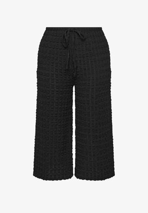 Sorte, vidde bukser i tekstureret strik med elastisk talje og justerbar snøre.
