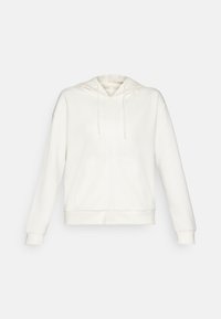 Felpa bianca con zip realizzata in tessuto morbido. Presenta un cappuccio, tasche a marsupio e polsini e orlo a coste per una vestibilità comoda.
