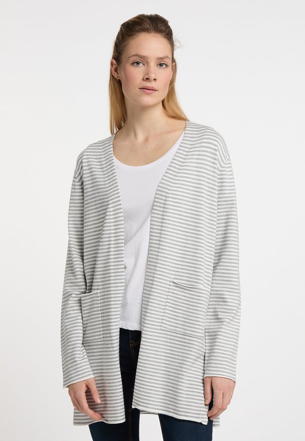 Strickjacke - wollweiss grau melange
