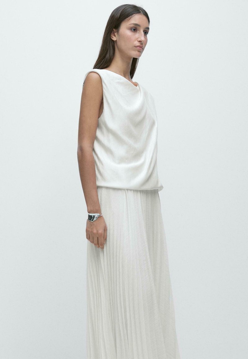 massimo dutti white pleated dress MASSIMO DUTTI Pleated Halterneck Dress in White