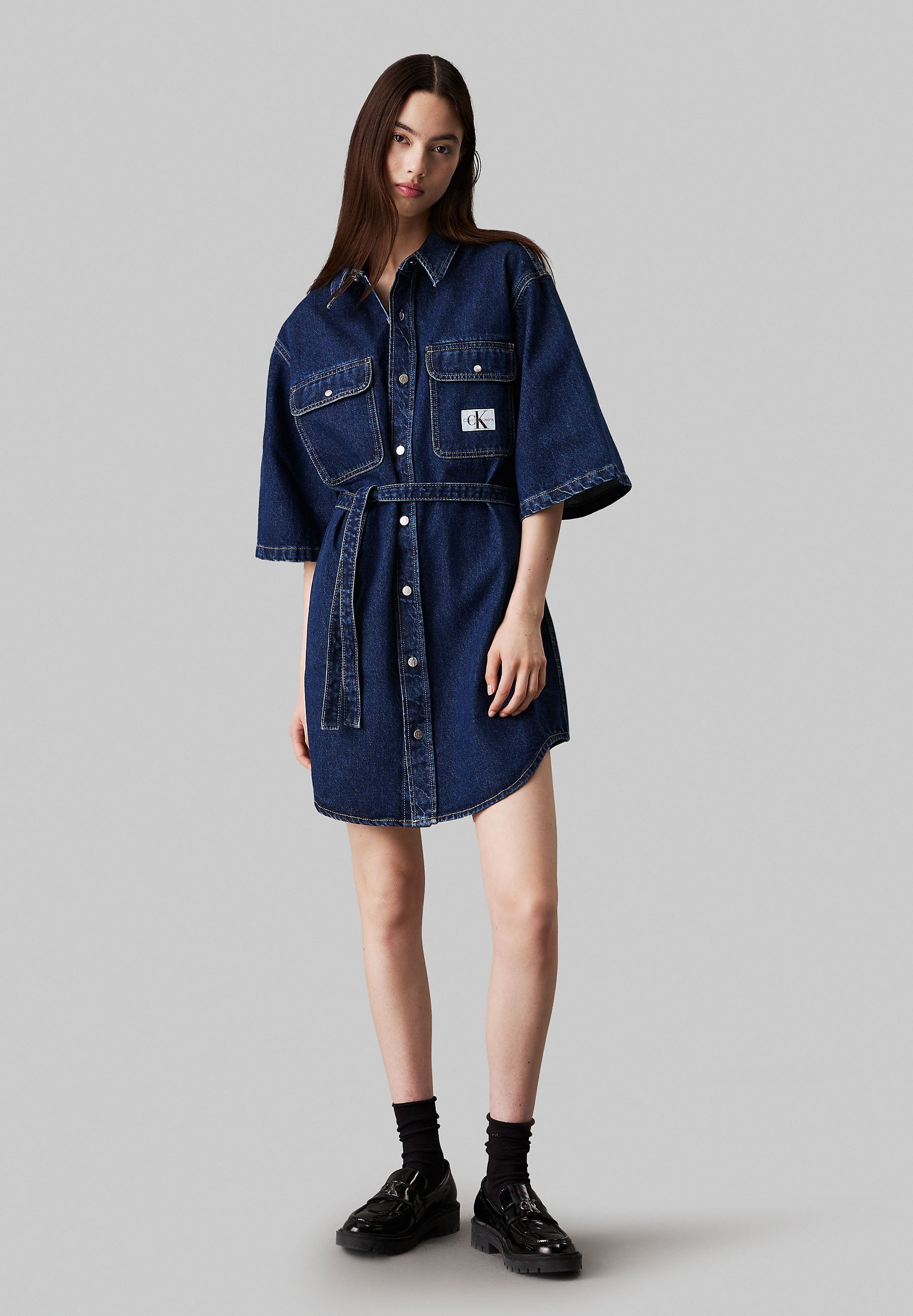 calvin klein belted denim dress Buy Calvin Klein Jeans LINEN BOXY BELTED SHIRT DRESS - Denim Medium